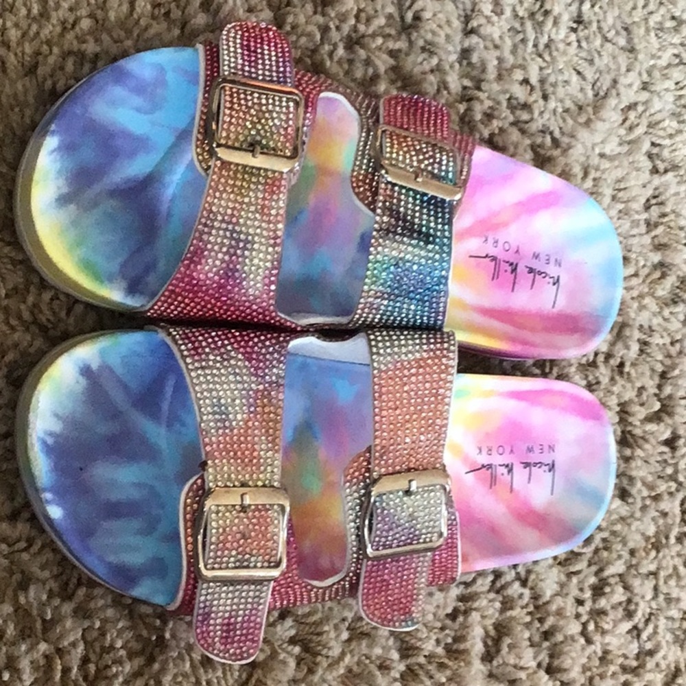 Nicole Miller Rainbow rhinestone sandals ladies size 6